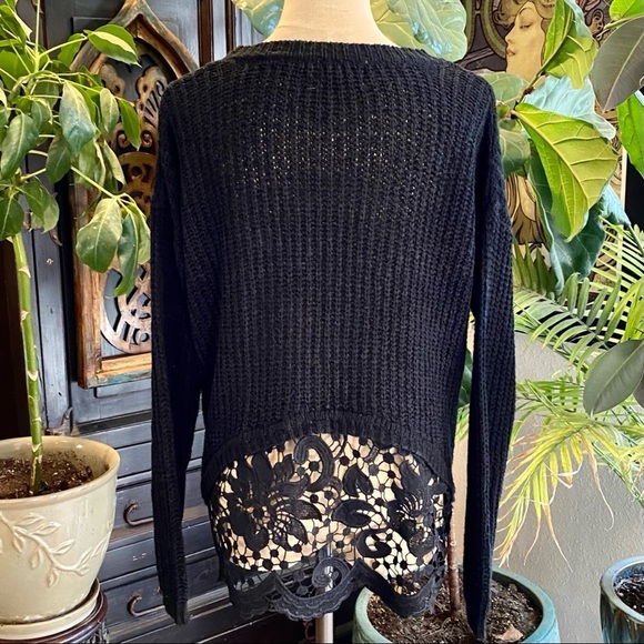 Anthropologie laced trim chain knit shaker sweater - Picture 7 of 13